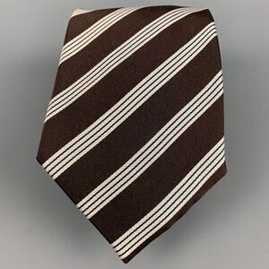 LUCIANO BARBERA Brown White Stripe Silk Tie